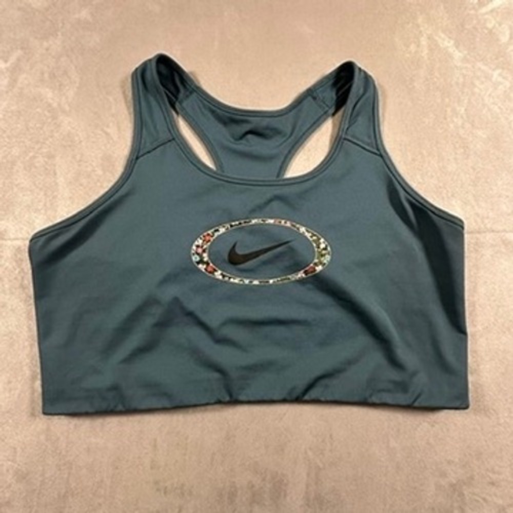 Nike Sports Bra Women Plus Size 3X Floral Graphic Racerback Teal DA2418-058